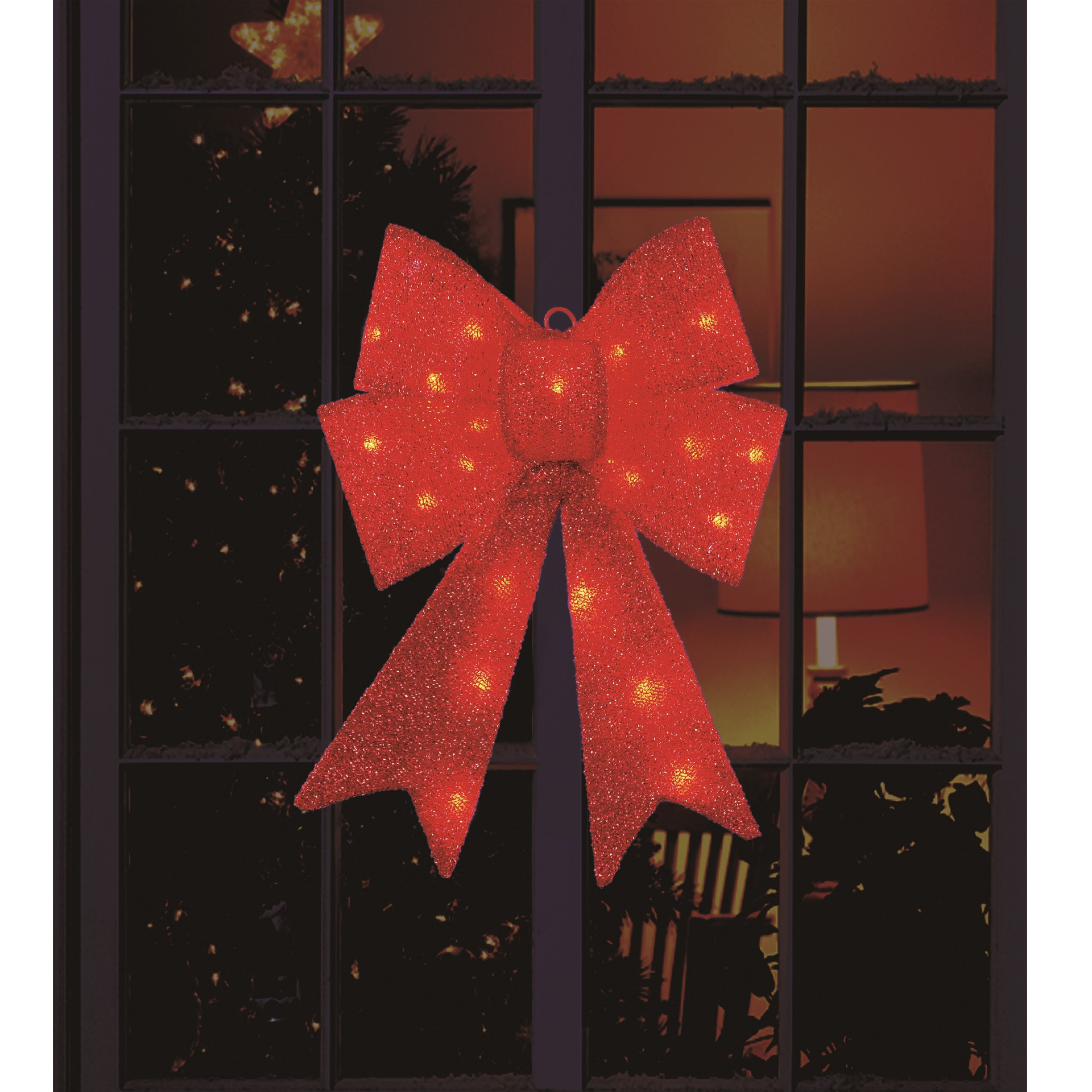 17" LED Lighted Red Sparkly Bow Christmas Decoration Christmas Central